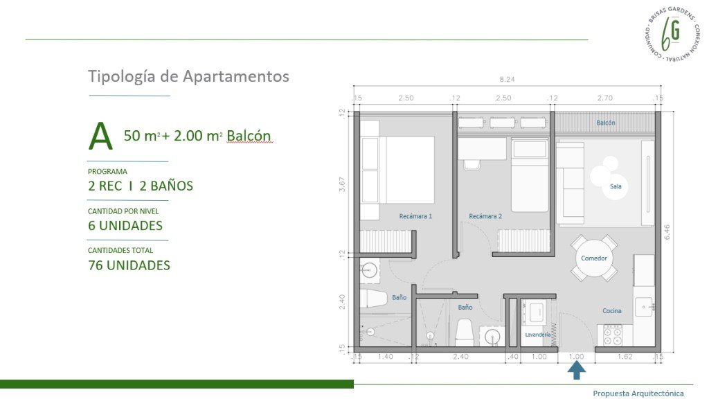 Tipología A — 50 m² + Balcón