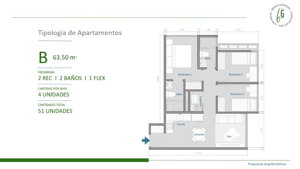Tipología B — 63.50 m²